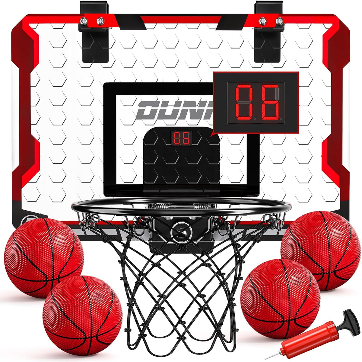 TEMI Indoor Basketball Hoop for Kids, Door Room Basketball Hoop - Basketball Hoop & Scoreboard & 4 Balls