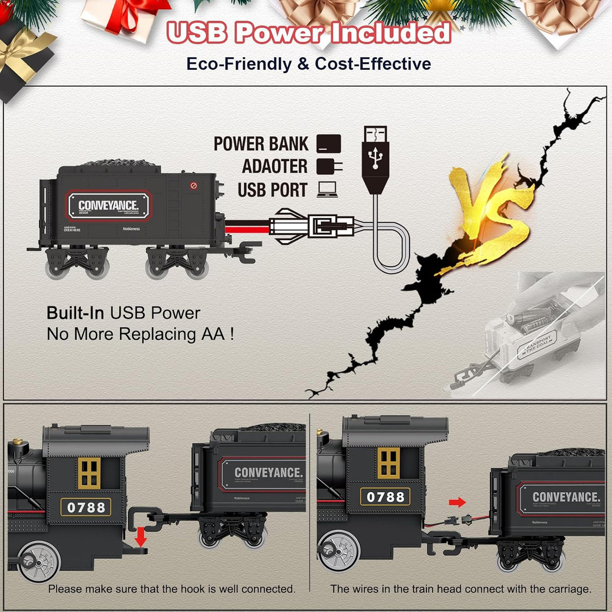 Electric Train Sets for Boys Girls Metal Alloy Christmas Trains Toys - Metallic Rc Train Gold - image 4