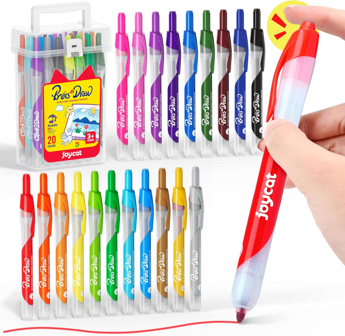 JoyCat 20-Color Washable Markers for Kids - 20 Count