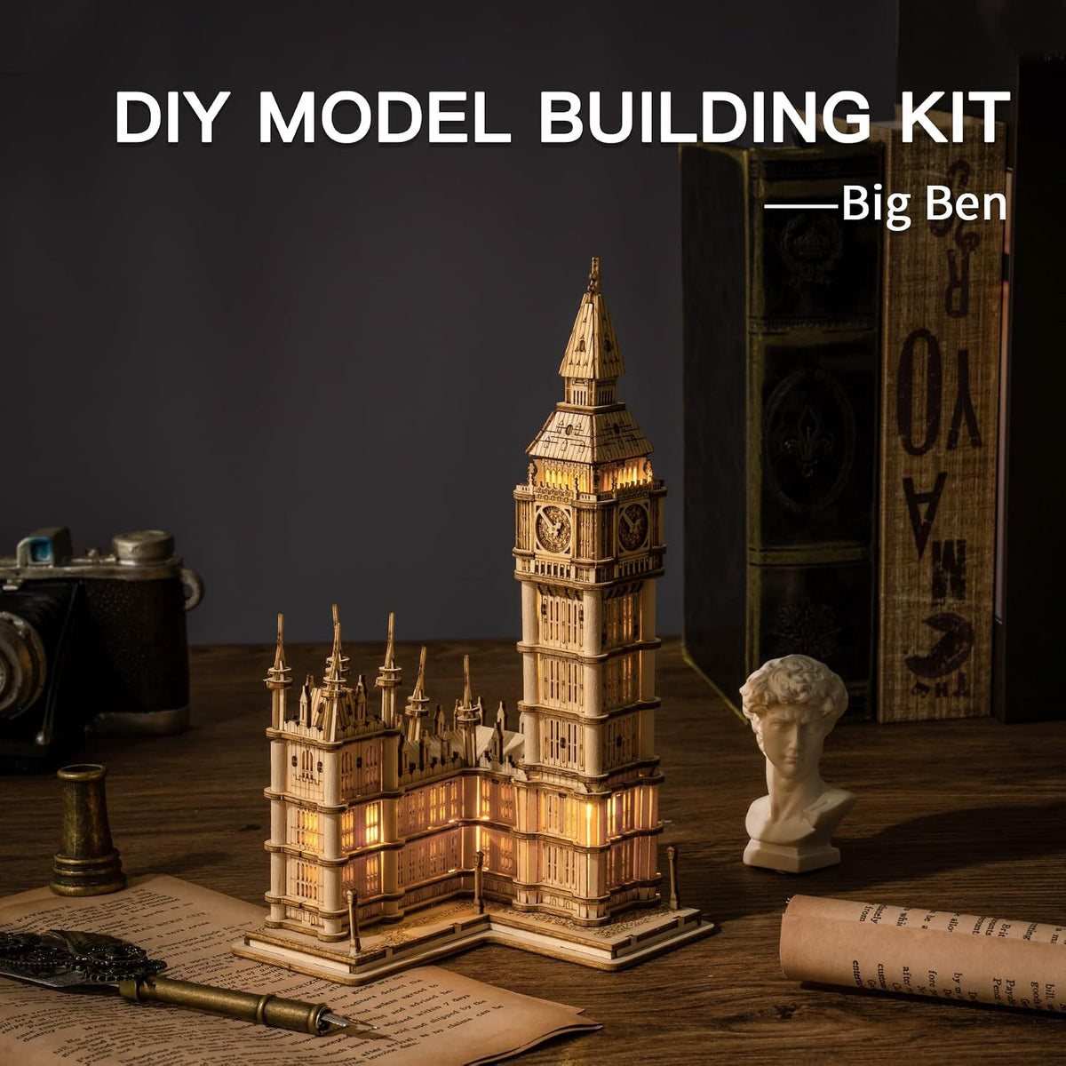 ROBOTIME Big Ben 3D wooden puzzle model with LED light - view 8