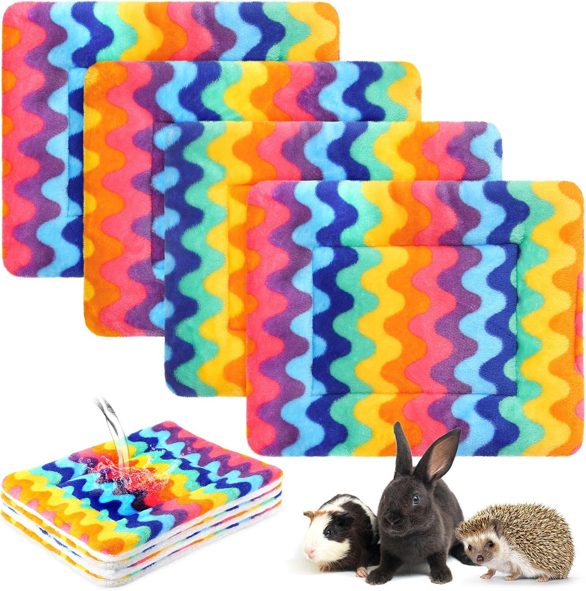 Haull 4 Pcs Waterproof Guinea Pig Bedding Mat, 13 x 10 - Rainbow / 13 x 10 Inch