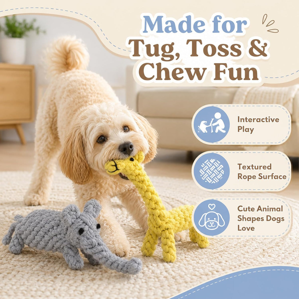 Dog Rope Toys, Puppy Teething Chew Toys for Small and Medium Dogs, 2 Pack – Essentials for Dogs - Elephant and Giraffe - image 4