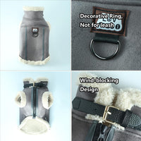 Retro Aviator Dog Jacket – Faux Leather Winter Coat with Plush Sherpa Fleece Lining for Bulldog - Gray / XX-Large - image 3