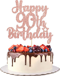 Gyufise 1Pc Happy 80th Birthday Cake Topper Glitter Cheers to 80 - 90th / Rose Gold