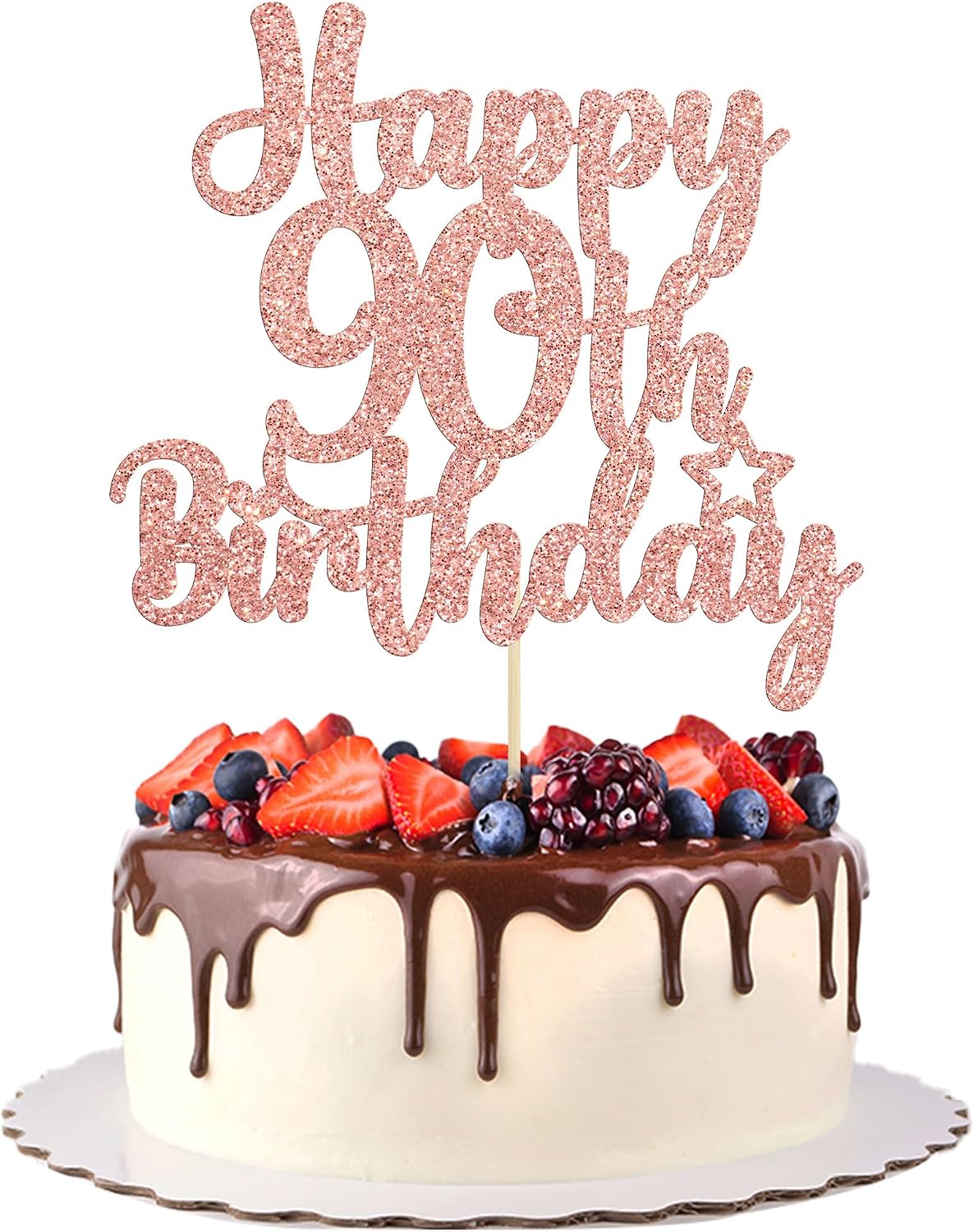 Gyufise 1Pc Happy 80th Birthday Cake Topper Glitter Cheers to 80 - 90th / Rose Gold