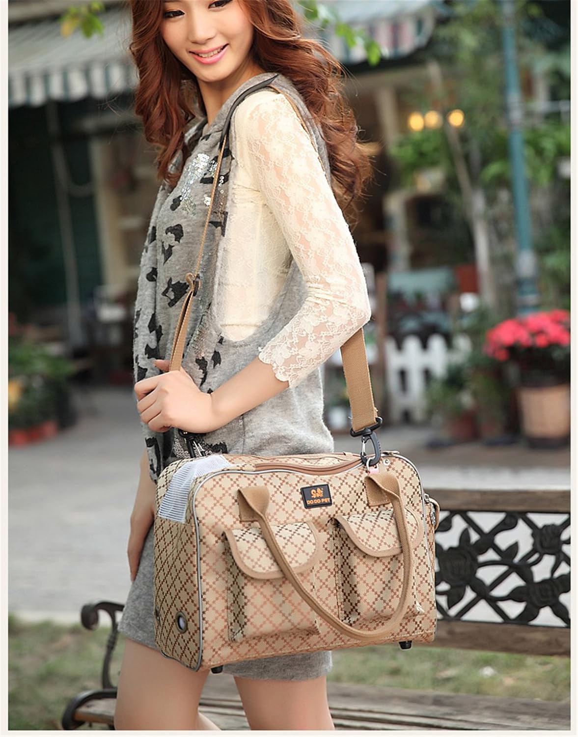 Hubulk Dog Carrier Bag Pet Tote Bag Doggie Handbag Cat Purse Puppy - 13.7"L x 7.0"W x 10.0"H / Khaki - image 2