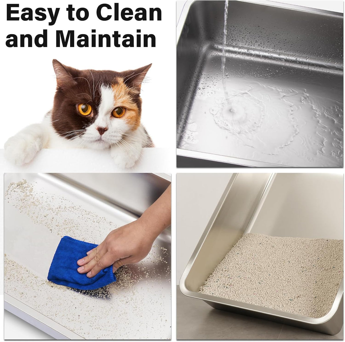 Stainless Steel Litter Box, Metal Cat Litter Box for Kitten - 1 Pack-Medium: 17.7x13.77x4 inch - image 4