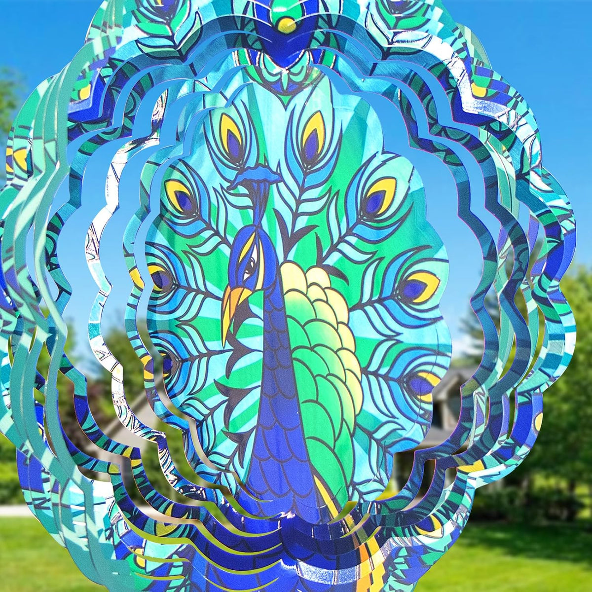Rooster Metal Wind Spinners - Peacock / 12 Inch - image 4