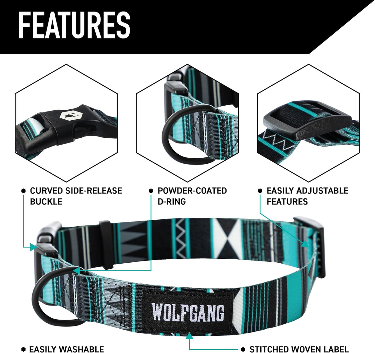 Wolfgang Heavy Duty Martingale Dog Collar with Quick Release Nylon - WesternSky Print / Large (1 Inch x 18-22 Inch) - image 3