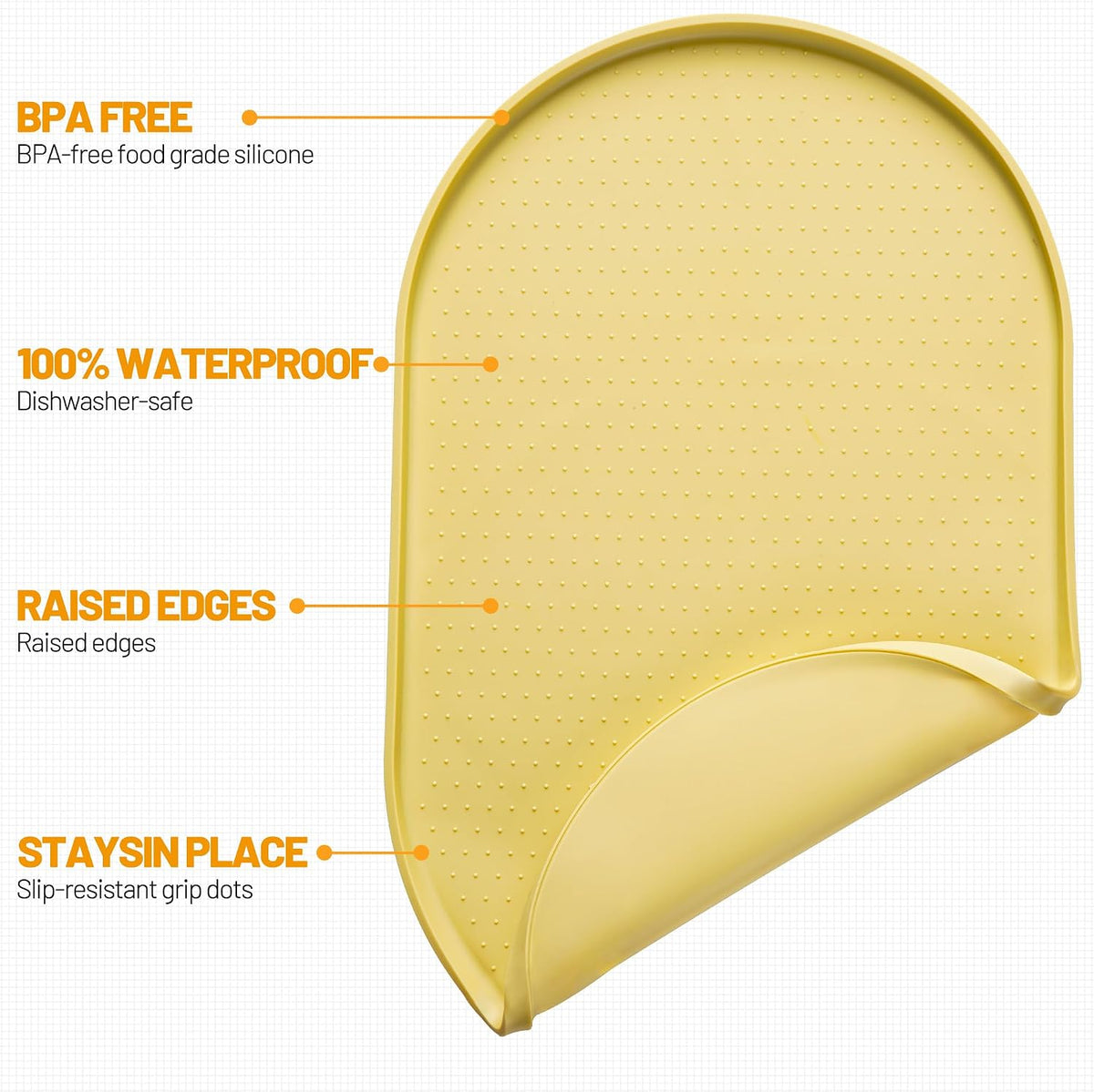 Hubulk 100% Waterproof Silicone Pet Feeding Mat with Raised Edge - Yellow / 24"L x 16"W - image 2