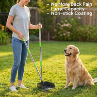 Pooper Scooper for Dogs, Metal Poop Scooper Tray and Rake Set with Adjustable Long Handle, Dog - Silver & Green - image 3