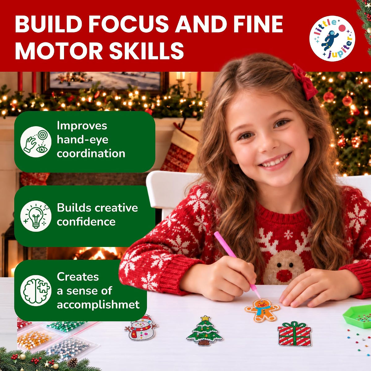 Little Jupiter diamond art Christmas ornaments kit with gem bells, stars and snowflakes - view 7