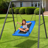 Trekassy 60" Platform Saucer Swing with Stand - Black Frame + Blue Swing / 440LBS & 6FT - image 2