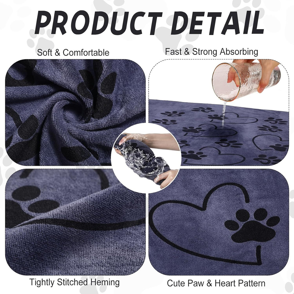 Fanfanwin 4 Pcs Dog Bath Towels Microfiber Drying Dog Towel Absorbent - Gray - image 3