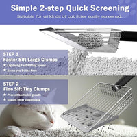 Cat Litter Scooper with Holder, Metal Litter Scoop Includes Portable Small Broom and Dustpan Set, Heavy Duty Stainless Steel Litter Scoop with Coarse and Fine Grid, Quick Sift and Easy Clean