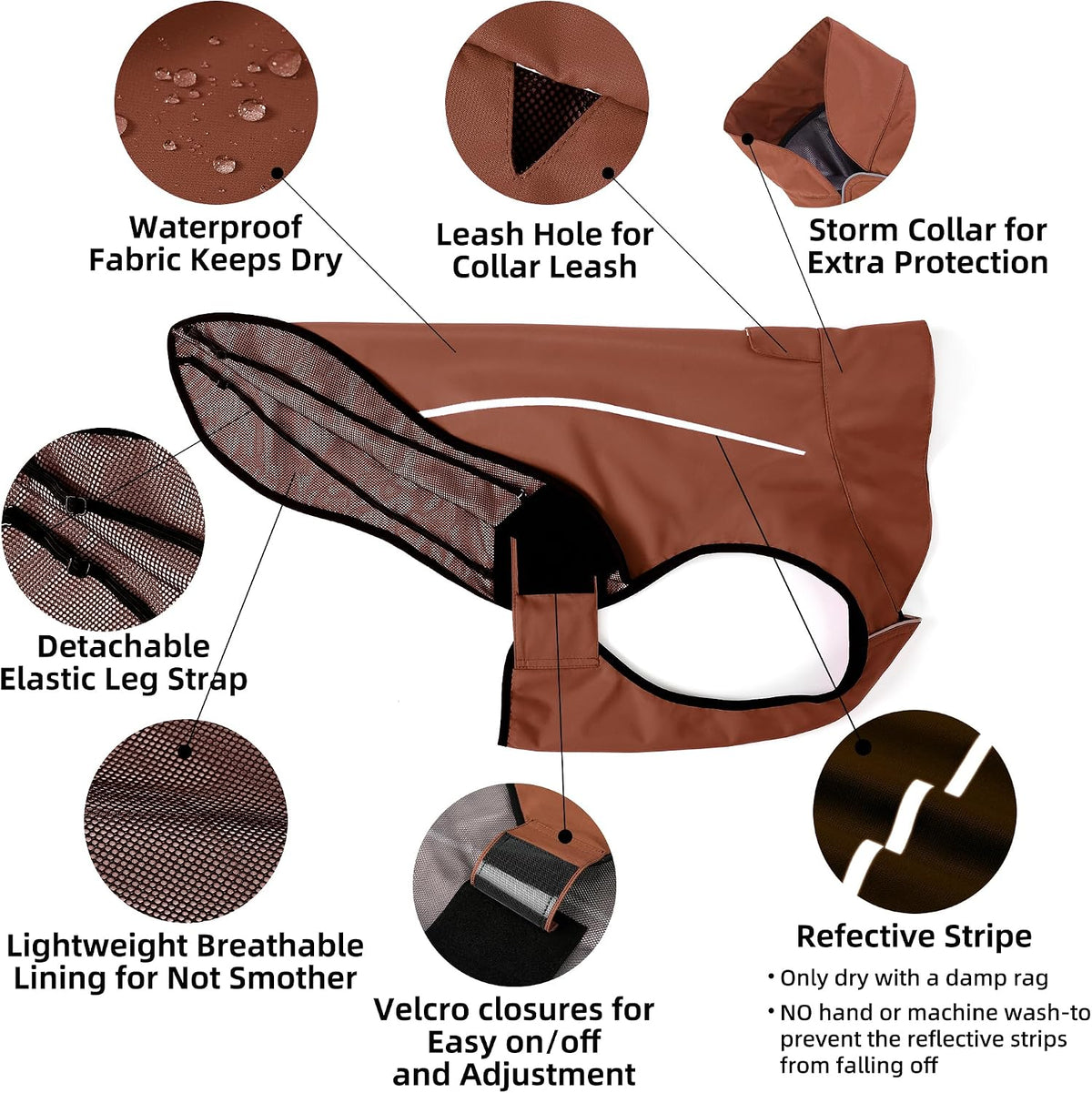 Mile High Life Dog Raincoat - XXS Chest 16"-19" / Brown - image 3