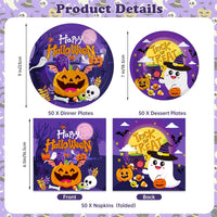 PERFQU 150-piece Halloween plates and napkins set with pumpkin and ghost prints - view 8