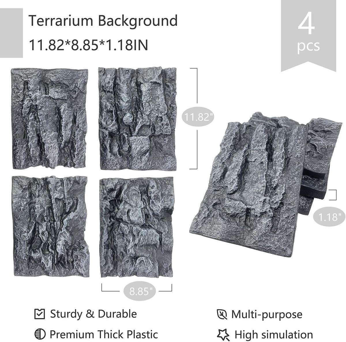4pcs Rock Terrarium Background, 3D Reptile Tank Background Board - grey-11.8"*8.8"（4pcs） - image 2