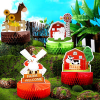 Threan 6 farm animal honeycomb table centerpieces with pigs, cows and sheep - view 4