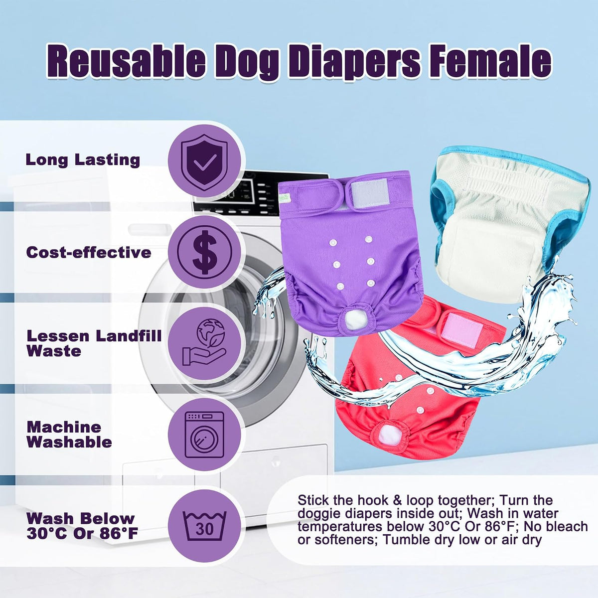 wegreeco Washable Reusable Premium Female Dog Diapers - Medium / Bright Color - image 3