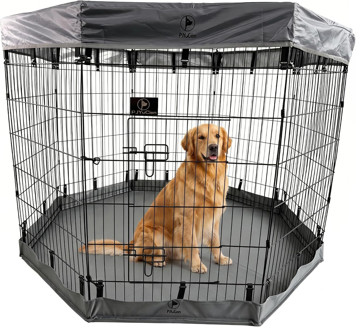Puppy Playpen with Bottom Pad and Door, 8 Panels 24" H - Gray / Large Pen: 42-Inch High / Playpen+Bottom+Top Cover - image 3