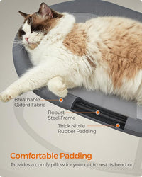 Feandrea Pet Bed, Cat Hammock, Elevated Cat Bed for Multiple Cats, with Removable Washable Mesh, for Pets up to 28 lb, Oval, Gray UPCB002G01