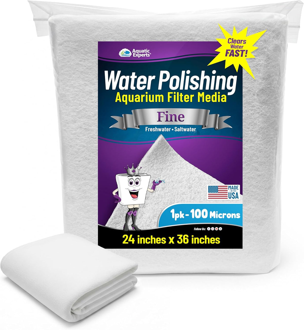 Aquatic Experts Aquarium Polishing Filter Pad - Very Fine – 100 Micron / 24" x 36" - 1 pack