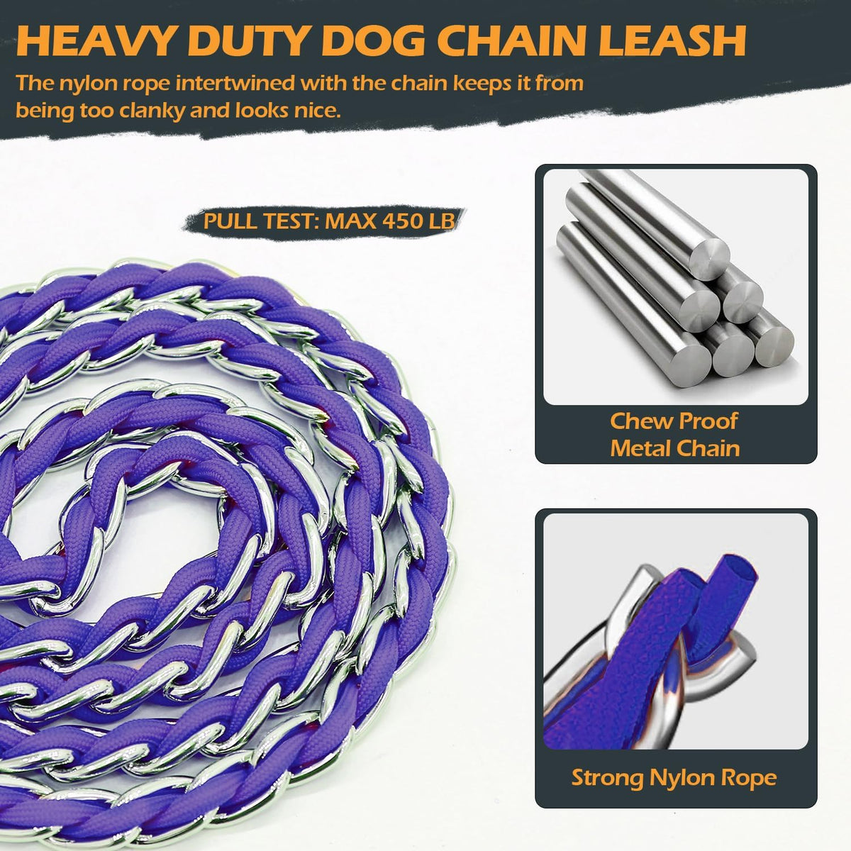 Chain Dog Leash, Bite-Proof Metal Leash - Purple / 4FT(5-30lb) - image 4