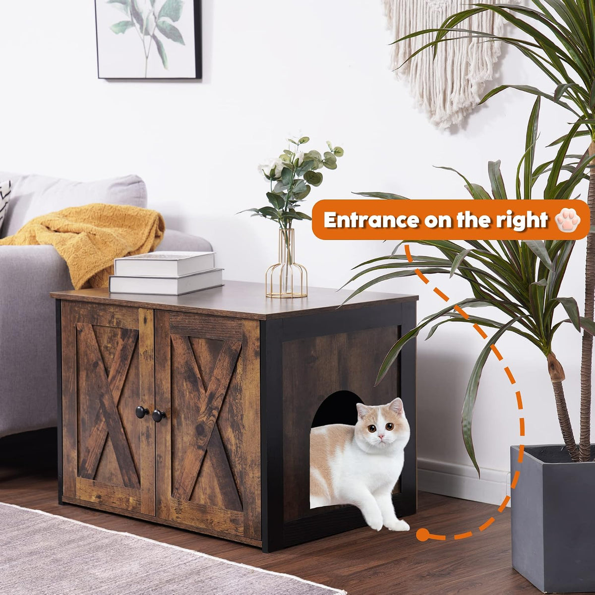 Cat Litter Box Enclosure, Hidden Litter Box Furniture - Rustic Brown - image 2