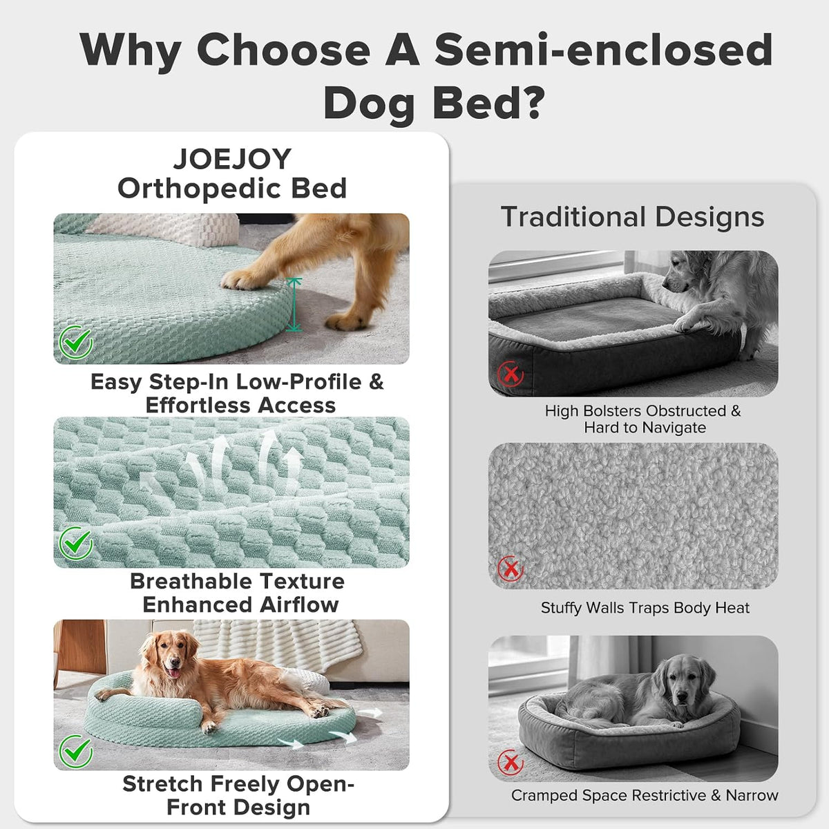 JOEJOY XL Orthopedic Dog Beds Large Sized Dog - Green / L(36"x 27"x 6") - image 2