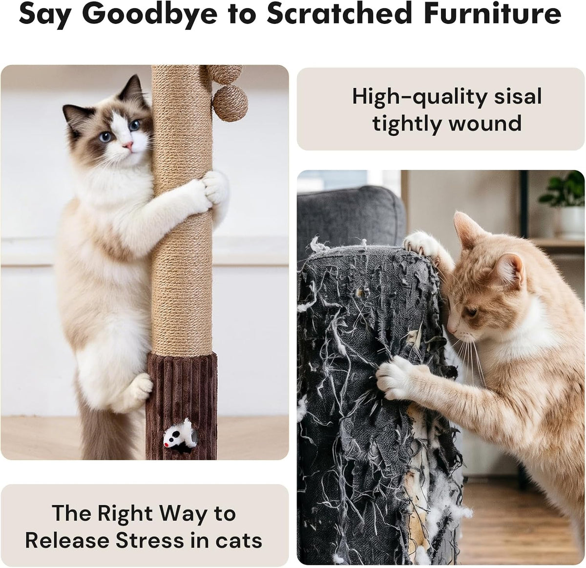 Tall Cat Scratching Post, Cat Toys - Brown - image 3