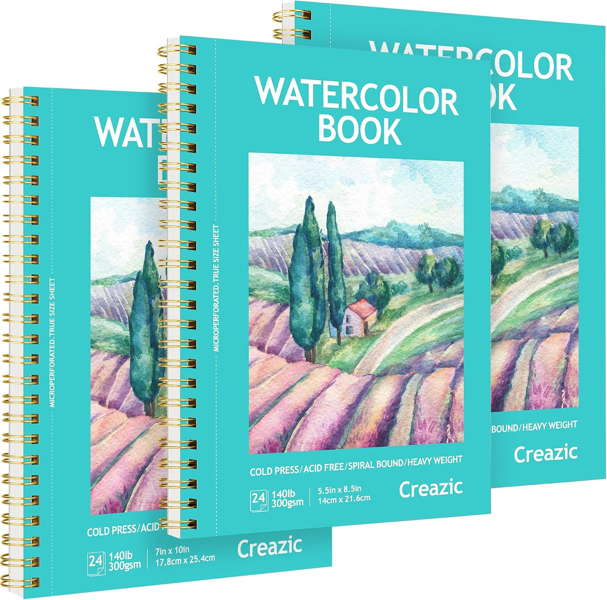 Watercolor Paper Pad, 5.5"x8.5”, Spiral, Bound with Tear - Teal / 5.5" x 8.5" Spiral Bound (pack of 3)