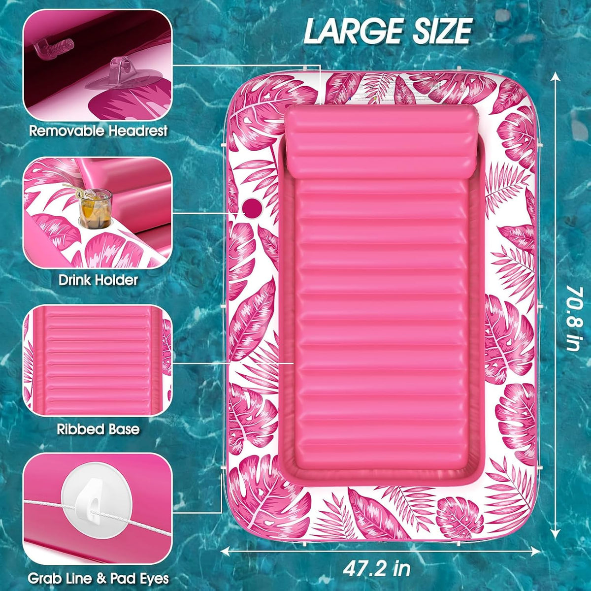 Inflatable Tanning Pool Lounger Float - Rose Pink / Large - image 3