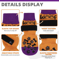 Dog Socks Shoes for Hot Pavement to Prevent Licking Paws - Orange&purple With Woof / X-Large (4 Pack) - image 2