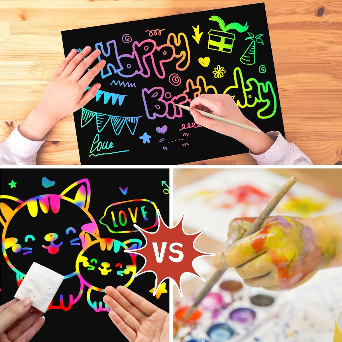 ZMLM Scratch Paper Art Craft: 2 Pack Rainbow Scratch Set for 3 4 5 6 - Classic - image 3