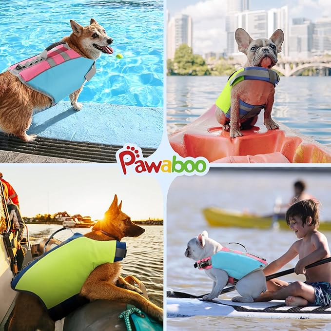 Pawaboo Dog Life Jacket, Reflective Safety Vest with Adjustable Pet Life Preserver, Ripstop Dog Lifesaver for Swimming, Boating - Bright Yellow, M
