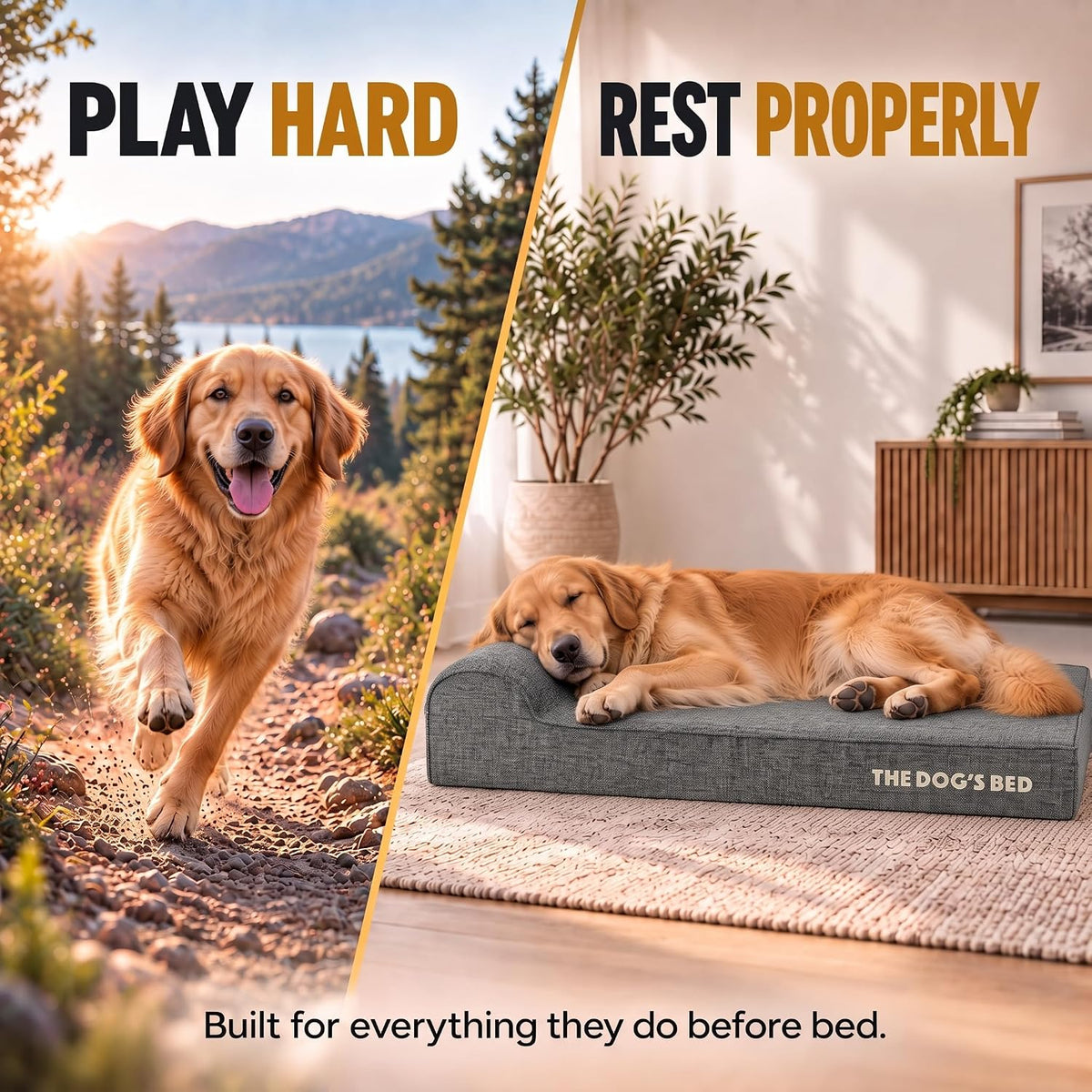 The Dog’s Bed Orthopedic Memory Foam Dog Bed with Headrest XL 6-Inch – Essentials for Dogs - Grey Linen / XL (46"L x 28"W x 4"Th) - image 2