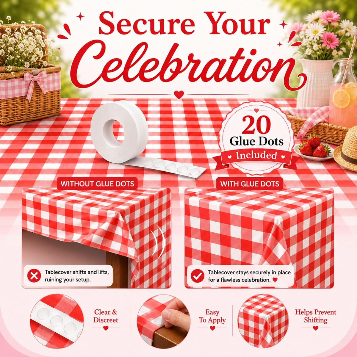 Stone Wall Table Covers, 54"x108" XL, Medieval Party Decorations - Red Gingham (Pack of 3) - image 3