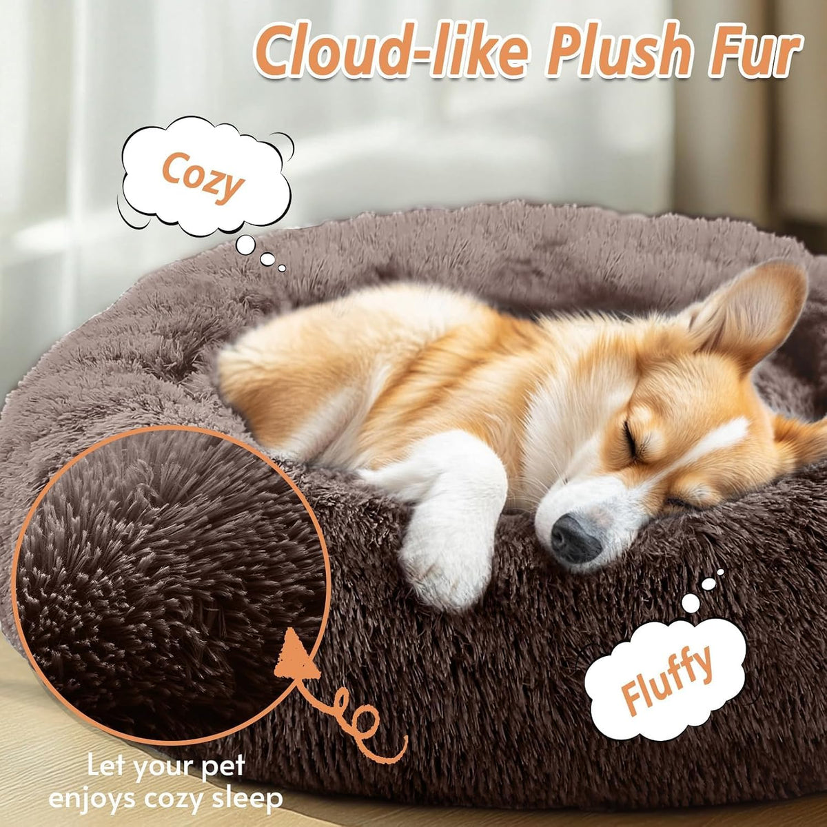 JOLLYVOGUE Small Dog Bed, Calming Dog Beds for Small Dogs & Indoor Cats - 20 Inches Donut Washable - Chocolate / 36.0"L x 36.0"W x 8.0"Th - image 2
