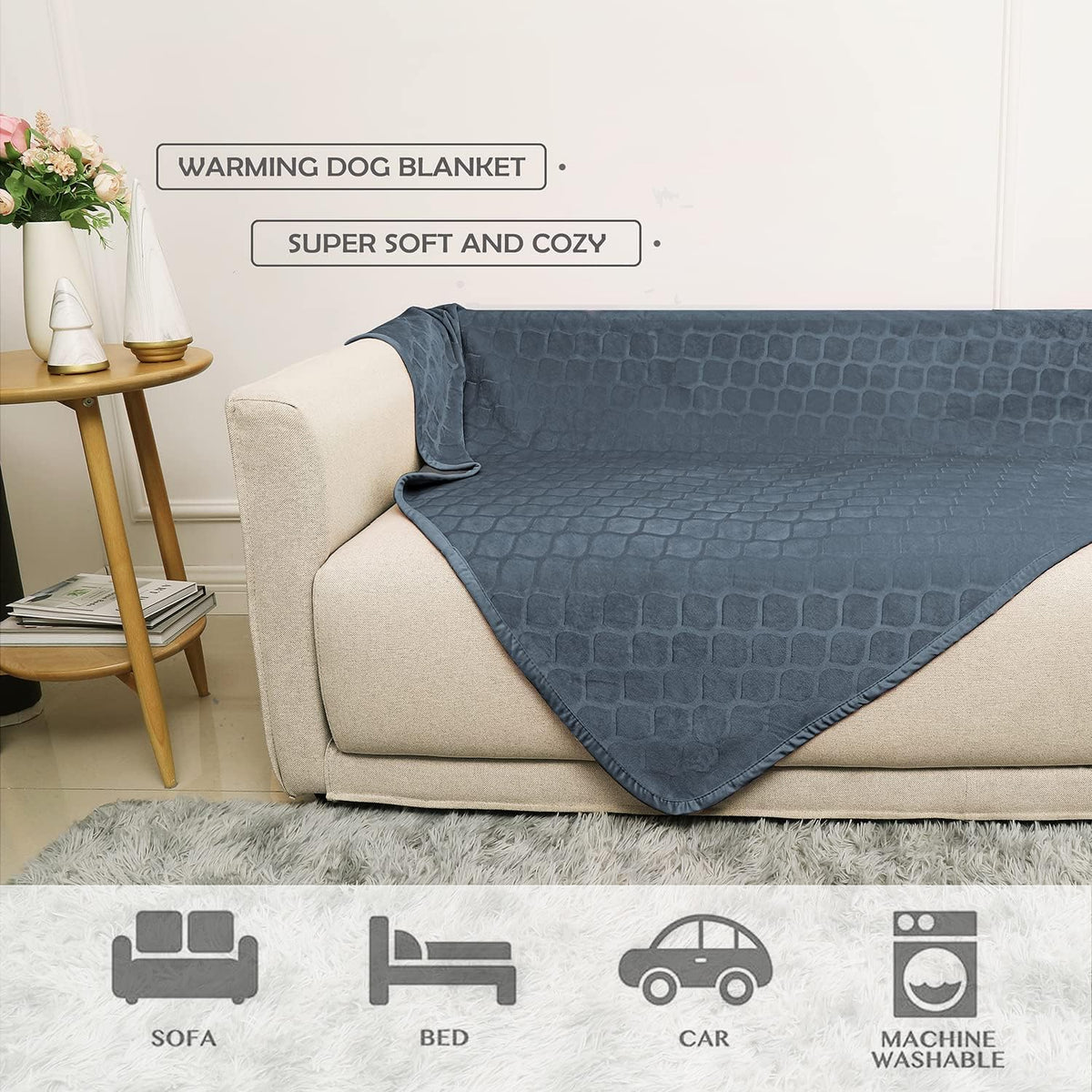 Waterproof Dog Blanket, Soft Reversible Throw for Couch & Bed Protection – Essentials for Dogs - Blue+grey / 82x82 Inch (Pack of 1) - image 2