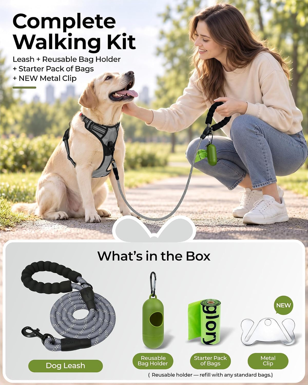 Taglory Rope Dog Leash for Medium Large Dogs - 3/8" x 4 FT (0~20 lbs.) / Grey - image 2