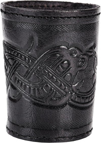 Ulfberth, Viking dice Cup with Embossed Motif, Genuine Leather - Jelling, Black