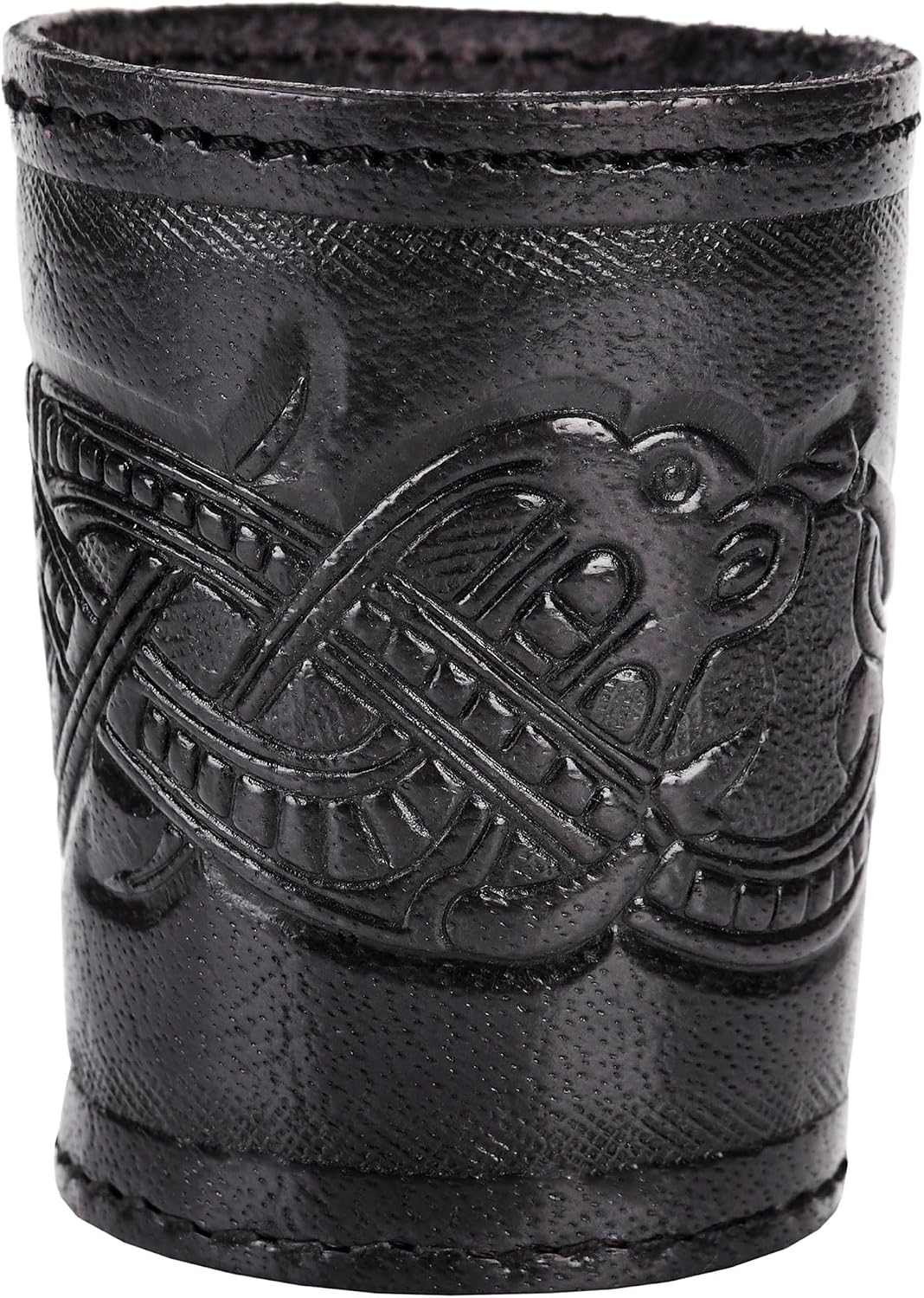 Ulfberth, Viking dice Cup with Embossed Motif, Genuine Leather - Jelling, Black
