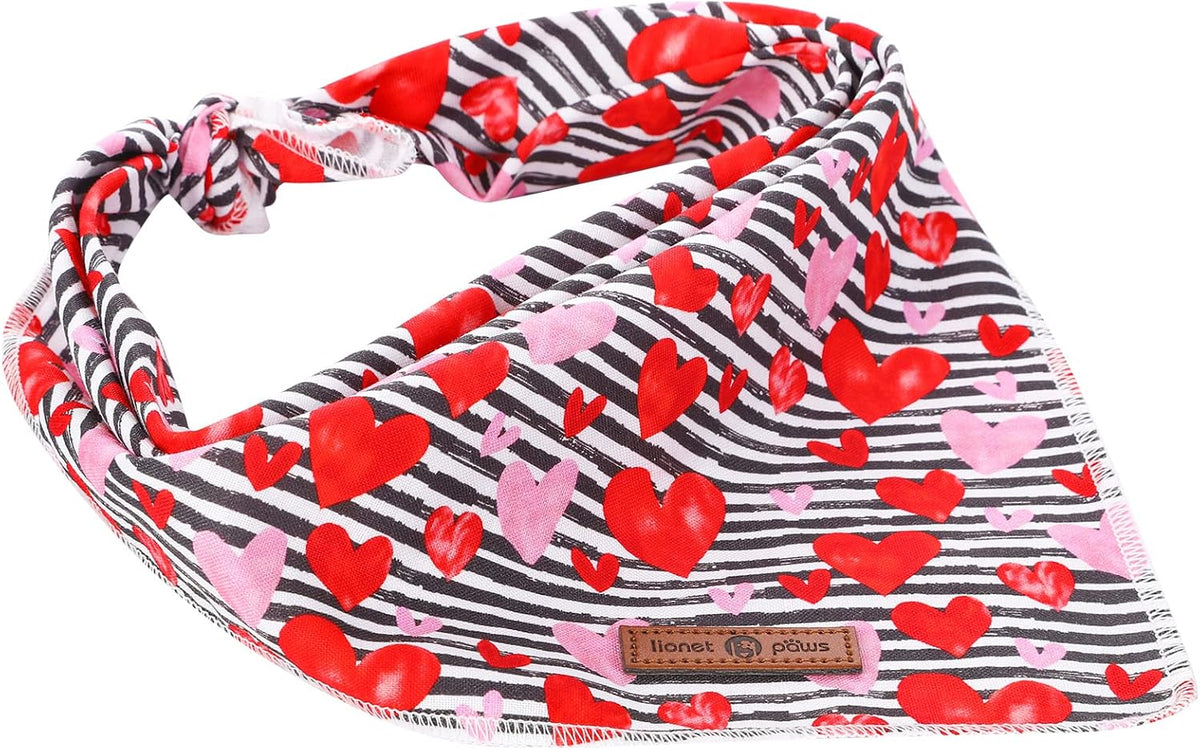 Lionet Paws Spring Daisy Dog Bandana Washable Cotton Handkerchief - Stripe Hearts / Large (Pack of 1) - image 4