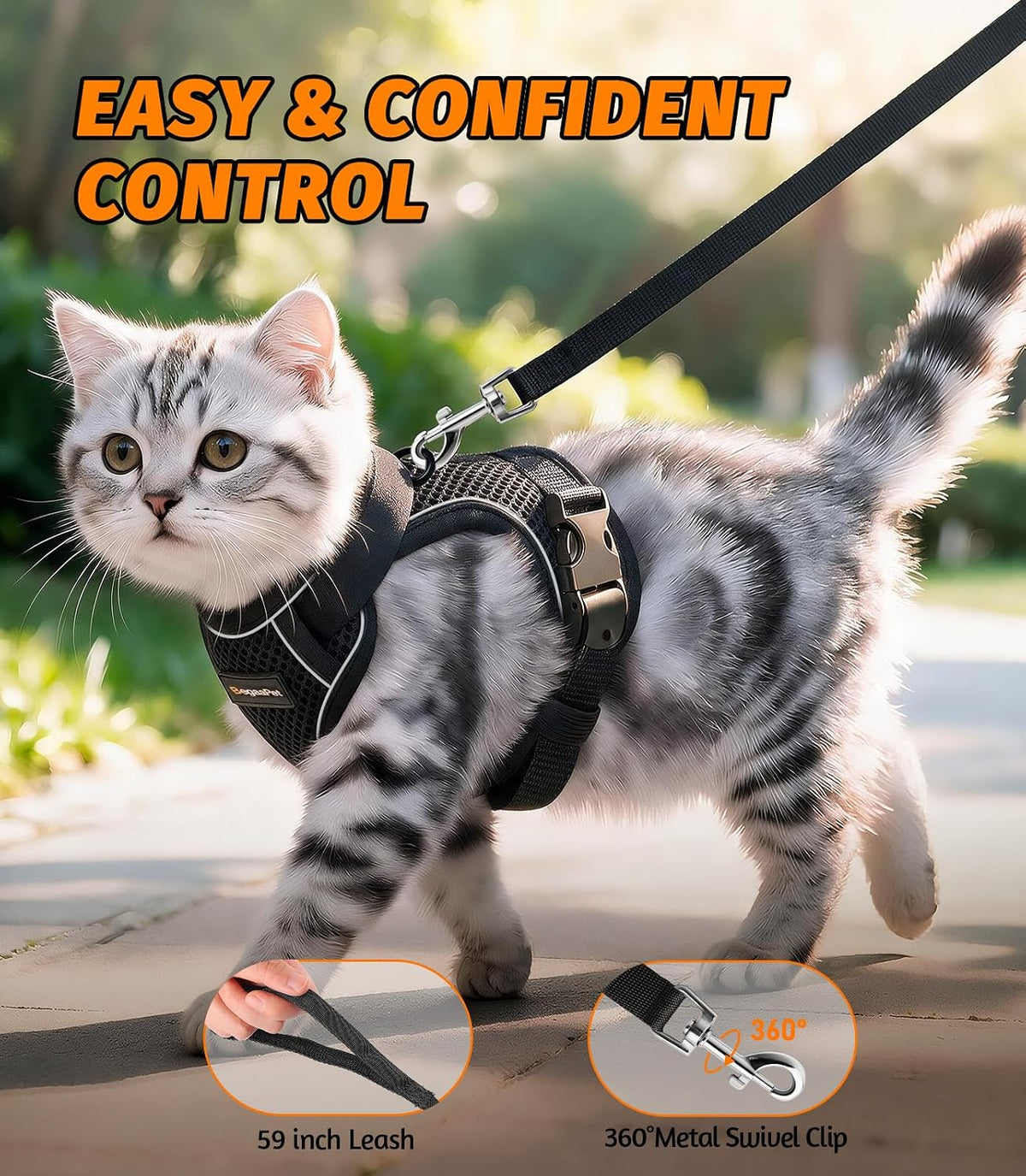 Cat Harness and Leash for Walking - Black / S (7-12lb) - image 3
