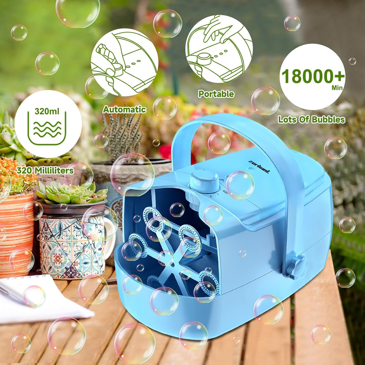 Zerhunt Durable Bubble Machine for Party: 3 Power Modes for Non-Stop - Blue - image 3