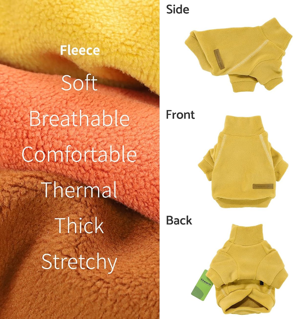 Fitwarm 3 Pack Classic Fleece Dog Sweater - Small / Orange-Yellow-Coffee - image 2