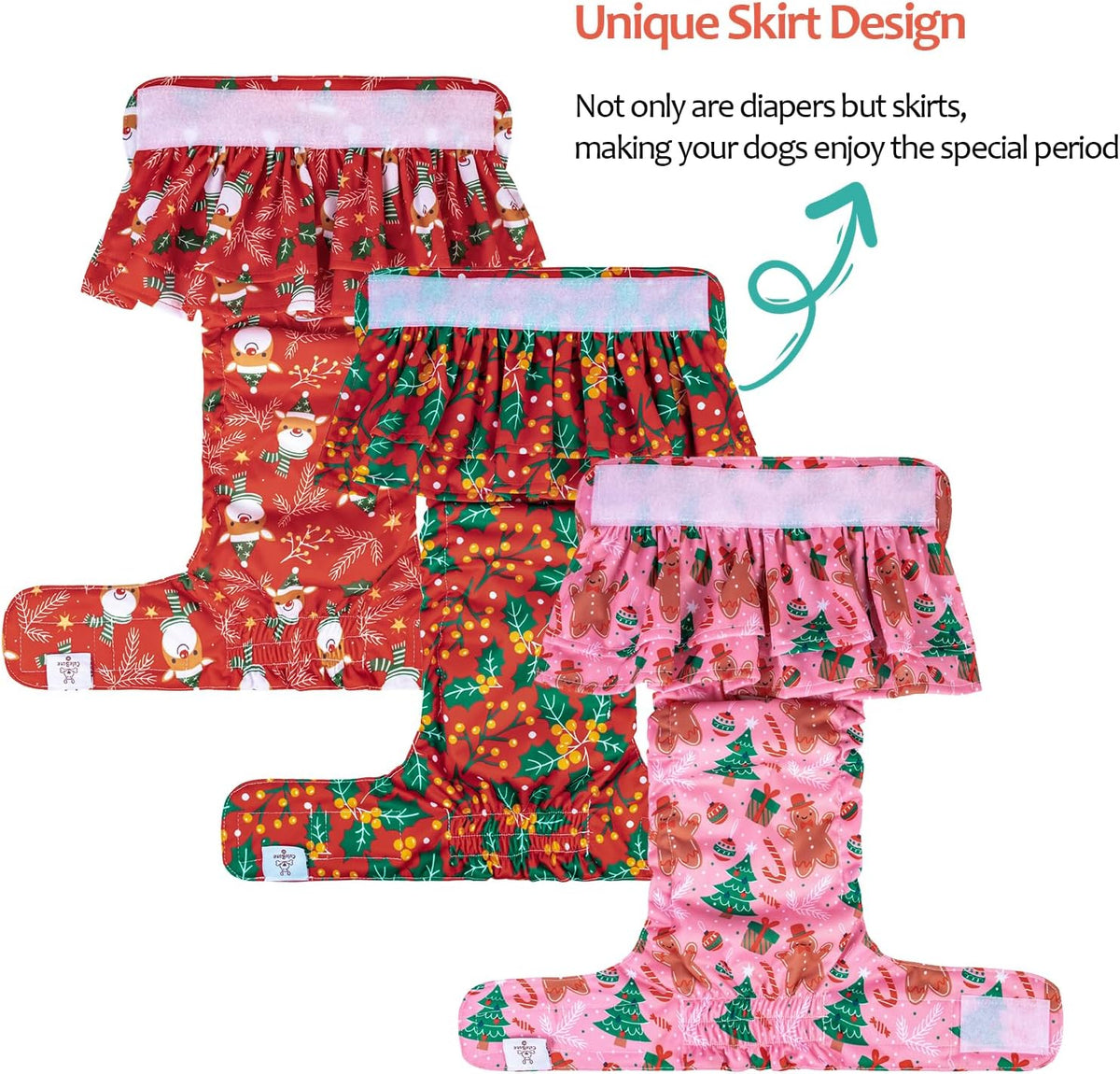 CuteBone Female Dog Diapers with Skirts 3 Pack Reusable Puppy Dresses - Xmas 3pcs / L - image 2