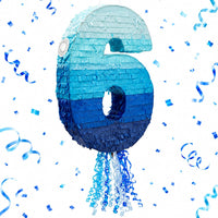 BLUE PANDA Pull String Pinata Number 5, Ombre Blue - Number 6