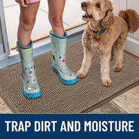 Smiry Dog Door Mat for Muddy Paws 47x24, Absorbs Moisture and Dirt Doormat, Non-Slip Washable Quick Dry Chenille Front Door Mat Indoor Entrance, Entryway Carpet for Inside Floor, Camel